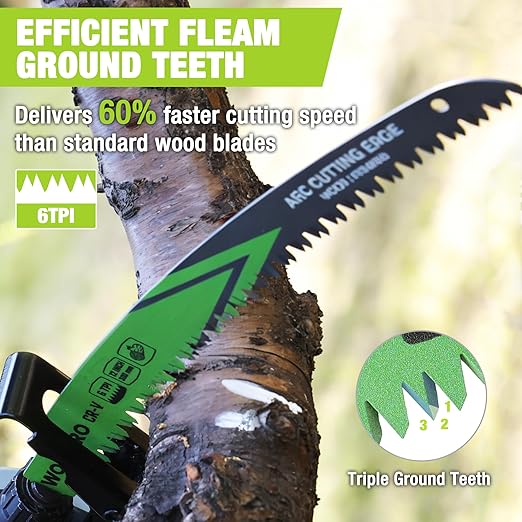 WORKPRO 12" Japanese Teeth Wood Pruning Reciprocating Saw Blades Set, Arc Cutting Edge 6TPI Pruning Saw Blades for Tree Pruning, Wood Cutting, Durable & Sharp, 3 Pack