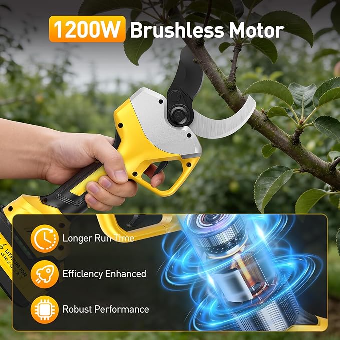Professional Electric Pruning Shears Cordless 3.0'' Heavy Duty Electric Pruner with Brushless Motor 4.0 mAh Battery Electric Pruners Cordless Pruner for Branch, Fruit Plucking and Tree Trimming