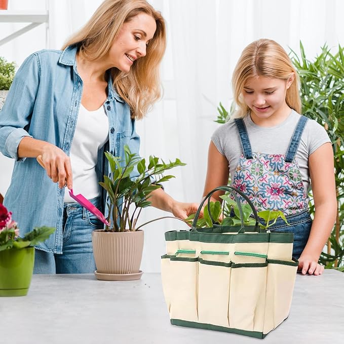 Gardening Tool Carrying Bag - Multi-Pocket Organizer, Heavy-Duty Waterproof Fabric, Handles, Lightweight Design Garden Equipment Holder | Outdoor Storage Tote Used for Camping Trips, Backyard