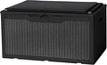 Flamaker Deck Box with Cushion 98 Gallon Waterproof Resin Storage Box with Air Rod Indoor Outdoor Lockable Storage Bench for Patio Furniture, Tools, Pool Accessories (Black)