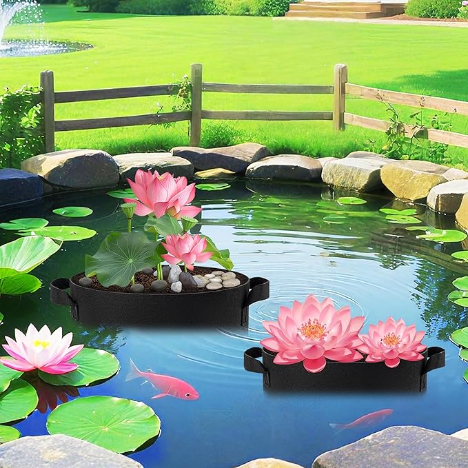 2 Gallon Lily Plant Pots for Pond, 6 Pack Aquatic Planter Thickened Fabric Felt Pots with Handles, Durable Breathe Reusable Plant Grow Bag for Aquatic Plants, Flower, Carrot, Potato, Tomota