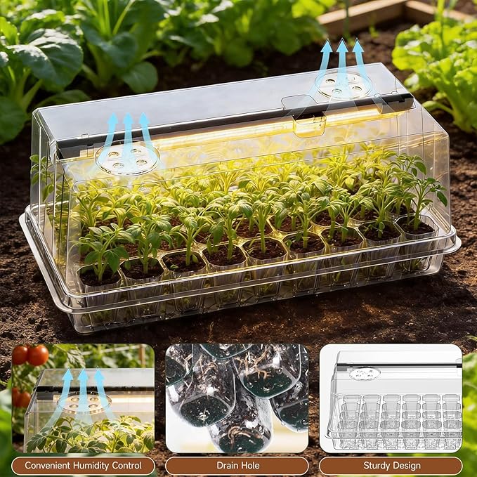 72 Cells Seed Starter Tray with Grow Light, Seed Starter Kit Full Spectrum with 5 Dimmable Brightness & Timer, Indoor Plant Grow Tray for Beginners & Seasoned Gardeners, Gardening Gifts, White