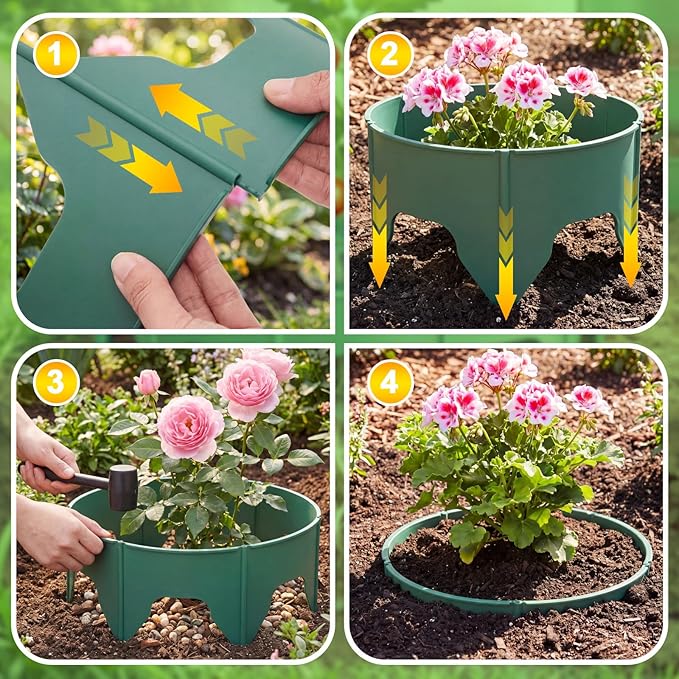 80 Pcs Planting Grow Rings, Diameter Range 8.2-15.7 Inches, Adjustable Interlocking Plant Support Rings with Mallet, Reusable Tree Watering Ring for Garden Root Irrigation (Green)