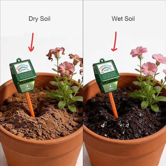 Soil Moisture Meter Garden Tools Set - 4 in 1 Plant Water Meter with Mini Shovel, Trowel & Hand Rake for Indoor Outdoor Plants, Succulents, Bonsai, Houseplants