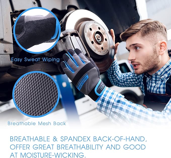 Grip Utility Mechanic Work Gloves for Men & Women, Non-Slip Silicone Box Handling Gloves Touch Screen, Durable, Breathable(XL, Blue-Grip)