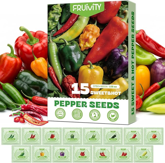 15 Sweet & Hot Peppers Seeds Variety Pack Jalapeño, Serrano, Cayenne, Bell, Habanero, Cubanelle, Big Red & More Hot & Sweet Heirloom Non-GMO Peppers Collection Survival Garden Seeds
