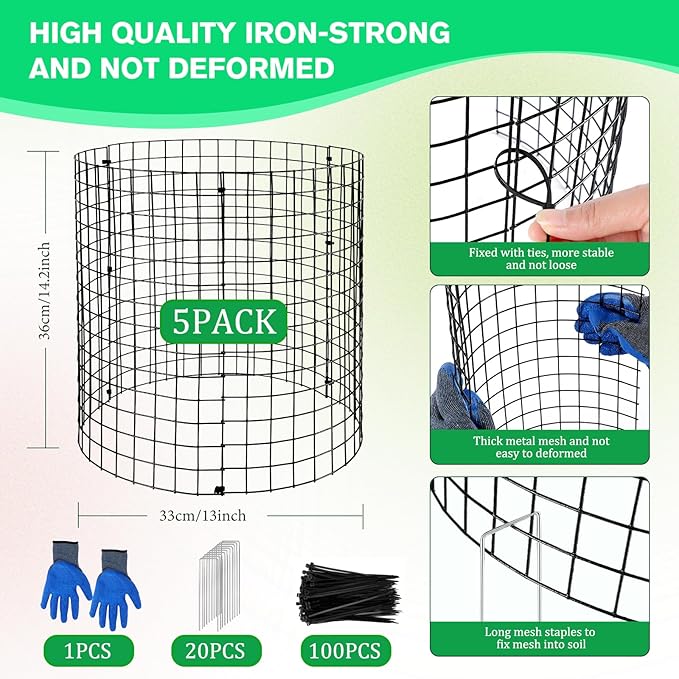 Mwellewm 15Pcs Plant Protectors from Animals Metal Plant Cages for Outdoor Plants Plant Cage & Supports Keep Animal Out Garden Wire Mesh Protection from Rabbit Chicken Squirrel Tree Flower