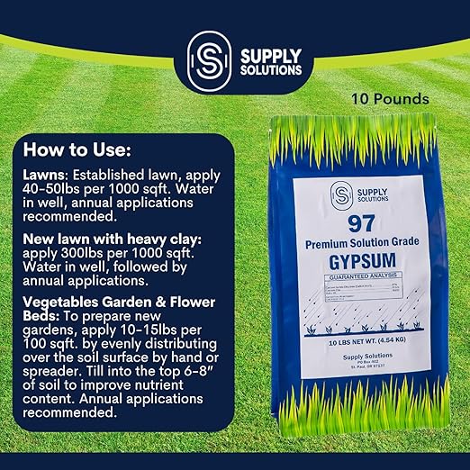 Supply Solutions Premium 97 Solution Grade Gypsum - Fast Acting Gypsum for Soil - Organic Calcium Sulfate Dihydrate - Gypsum Powder for Root Growth, Lawns, Mushroom Cultivation (10lbs)