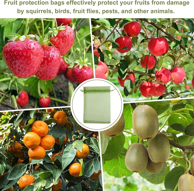 Unves 6 x 8 Inch Fruit Protection Bags, 80 Pcs Drawstring Mesh Bags for Apple Orange Figs Tomatoes Strawberry Plant Protection, Mesh Netting for Fruits Tree Vegetables Fruit Tree Covers