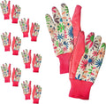 Red Garden Gloves for Women Medium Size, Work Gloves Women Style Pack of 12 (6 Pairs), Polyester and Cotton Gardening Glove, Non-Slip Yard Work Glovs