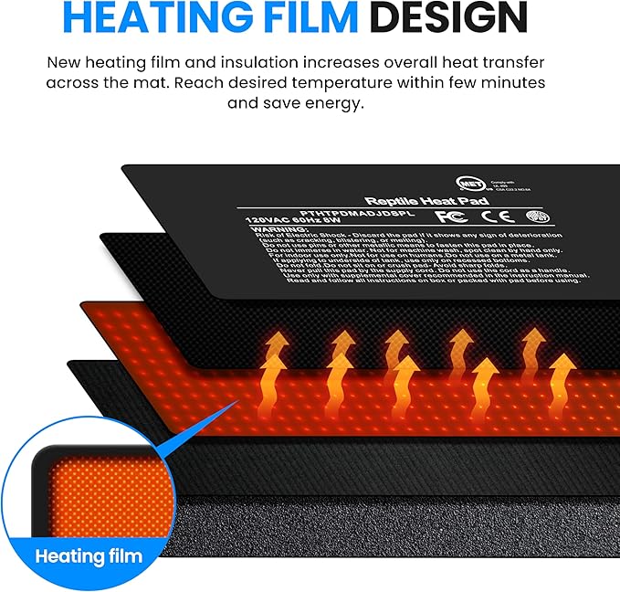 Simple Deluxe 8X12 Inch 16W Reptile Heating Pad with Adjustable Thermostat Under Tank Terrarium Heating Mat for Turtles, Lizards, Frogs, and Other Reptiles, 2 Pack