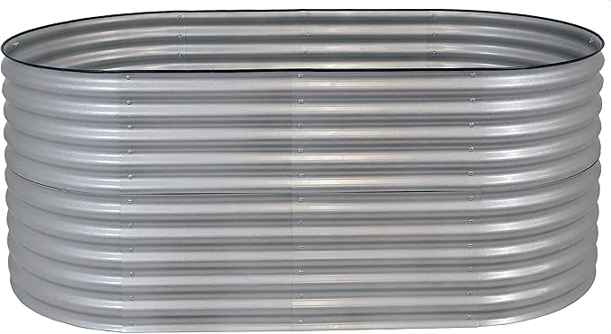 Sunnydaze 79-Inch Oval Raised Garden Bed - Stackable Steel Vegetable Flower Bed Planter Kit with Rubber Edge Trim - Silver