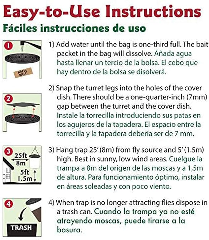 Flies Be Gone Fly Trap - Reusable Container with Patent Pending Screw Lid – Protein-Powered Attractant KM34 Fly Attractant - for Outdoor Home and Commercial Use (50 Traps)