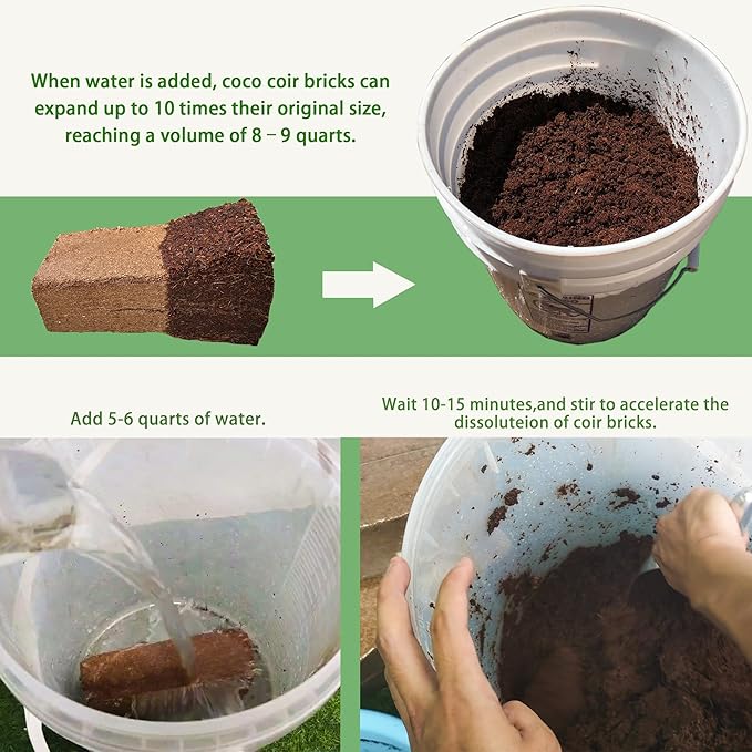 Coco Coir Brick for Organic Coconut Soil - 2 Pack With Low EC & PH Balance - High Expansion Fiber for Herbs & Flowers - Renewable Planting Medium
