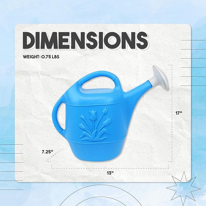Union Products 63066 2-Gallon Plastic Indoor and Outdoor Watering Cans with Tulip Design, Caribbean Blue, Pack of 2