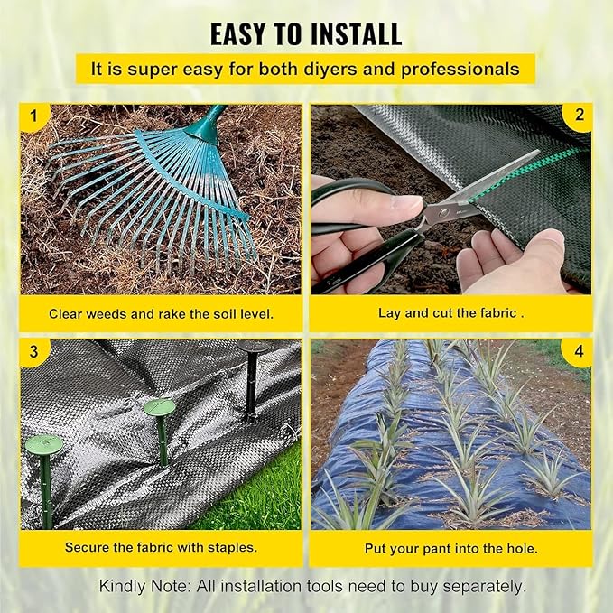 VEVOR Weed Barrier Fabric, Heavy Duty 4x100FT 5.8oz Woven Landscape Fabric, Garden Fabric Weed Barrier, Weed Control Fabric Ground Cover, Geotextile Fabric for Landscaping, Weed Block Gardening Mat