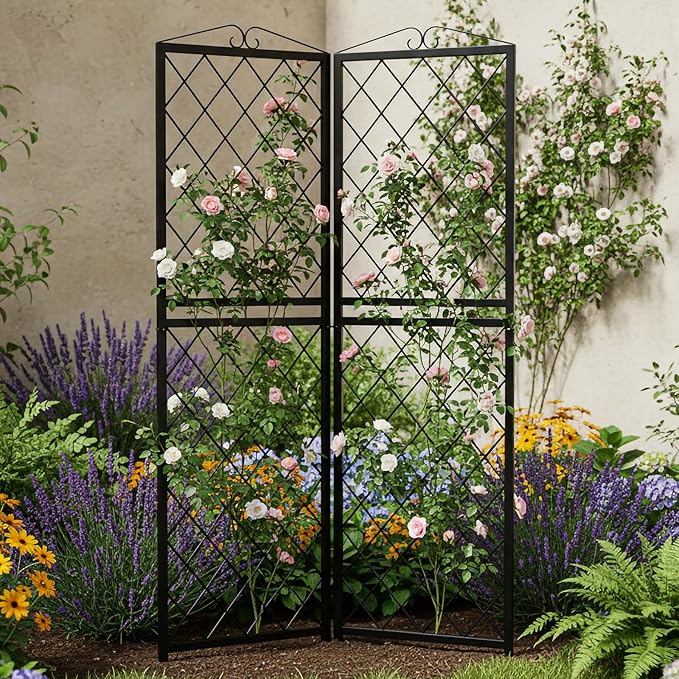 2 Pack 71 Inch Metal Garden Trellis for Climbing Plants, Thickened Square Tube Metal Garden Trellis for Vines Plant Rose Vegetable Support,Large Decorative Outdoor Trellis