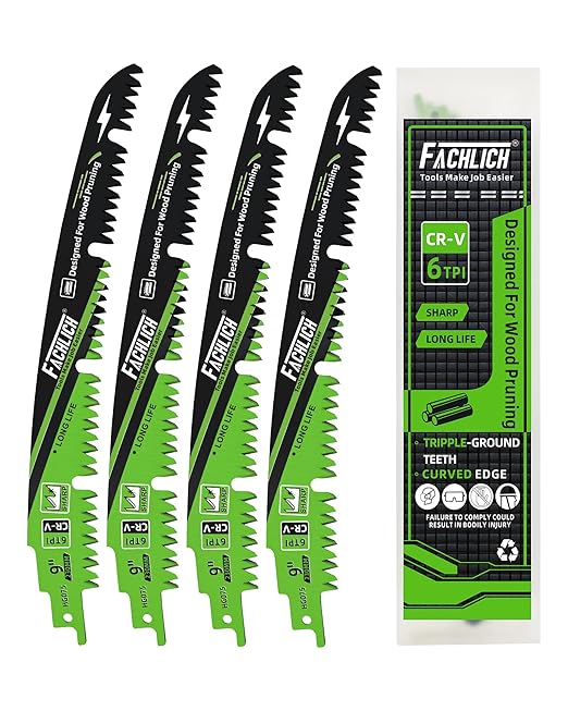 9-Inch Pruning Blades for Wood - Reciprocating Saw Blades Set, FACHLICH Arc Cutting Edge 6TPI Saw Blades for Tree Pruning, Wood Cutting(4 Pack)