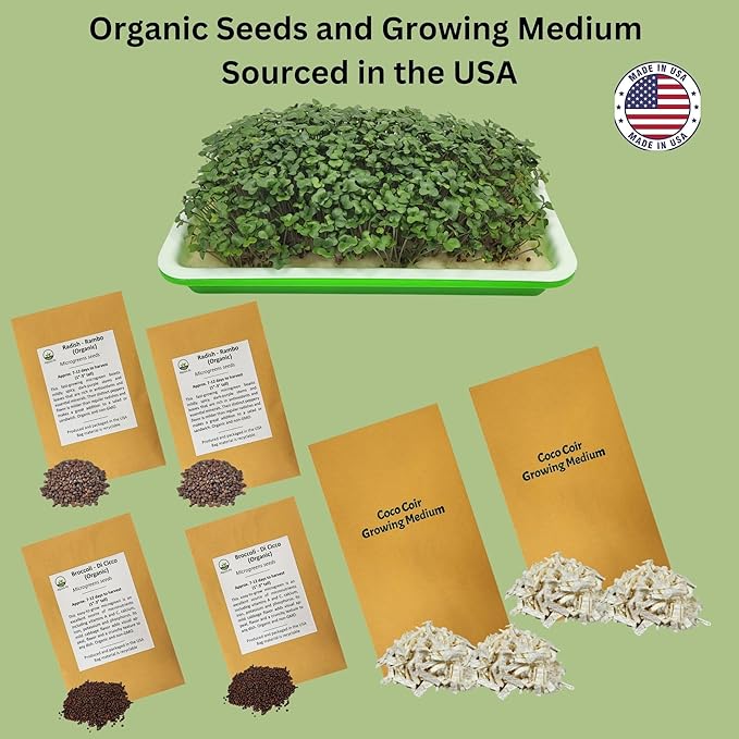 Home Microgreens Kit Refill - Hydroponic Growing Medium - Premeasured for 4 plantings; Includes Non-GMO Organic Broccoli and Radish Seeds for 4 Harvests
