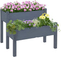 Outsunny 34"x34"x28" Raised Garden Bed, 2-Tier Elevated Wood Planter Box for Backyard, Patio to Grow Vegetables, Herbs, and Flowers, Gray