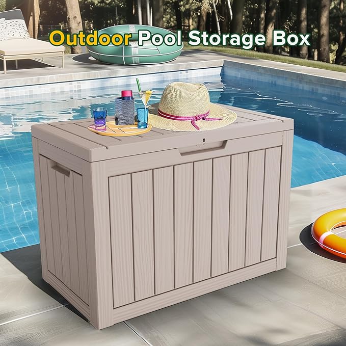 50 Gallon Resin Deck Box Outdoor Storage Box Waterproof for Patio Furniture,Outdoor Cushions,Garden Tools and Pool Supplies（Grey）