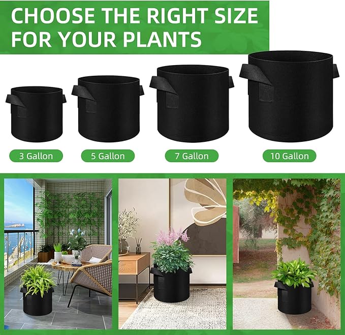 LITLANDSTAR 20 Pack 3 Gallon Plant Grow Bags, Breathable Felt Non-Woven Aeration Fabric Plant Grow Pots, Garden Planting Containers for Nursery Vegetable Flower Grow Bags with Handles (9.8x8.7inch)