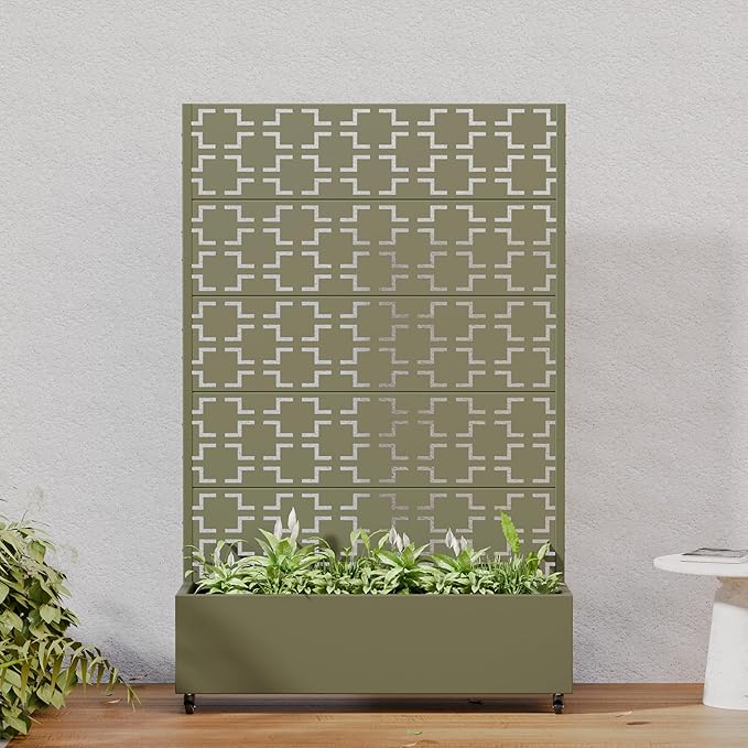 Casaphoria Metal Raised Garden Bed with Trellis and Wheels, 72"x47"x16" Arched Planter Box for Climbing Plants, Vegetables & Vines, Features Drainage Holes and Privacy Screen, Grey-Square