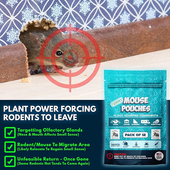 12Pack Natural Mouse Repellent Pouches Indoor Botanical Vamoose Rodent-Repelling Pouches for Mice and Rodent Control at Home Attic Office Shed Barn Storage/RV