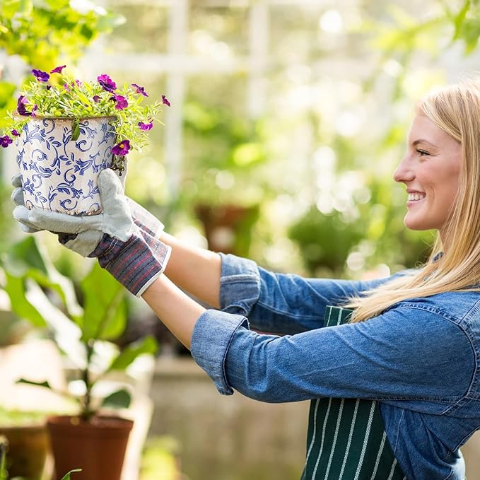 Beeveer Farmhouse Ceramic Planter 5.5 Inch Large Plants Pot Crack White Blue Flowers Plant Pots with Drainage Hole Indoor Plants Kitchen Rustic Antique Decor Gift