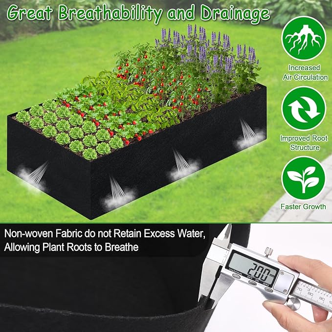 2mm Thick Fabric Garden Grow Bed Bags, 6x3x1 Feet Liners Designed for Outdoor Metal Raised Garden Beds, 128 Gallon Capacity Large Garden Bed Liner Vegetable Growing Boxes