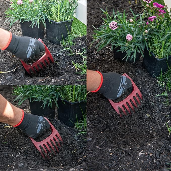 UpBloom - Garden Hand Cultivator Includes 2 Pairs of Spandex Gardening Gloves - ergonomically Designed to rake, dig, Weed, Plant, Aerate and Cultivate Vegetable and Flower beds (Large)