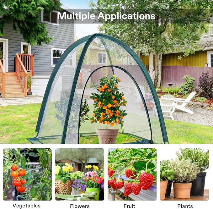 VIVOSUN Garden Netting Cover, 28 x 28 x 32 Inch Pop-up Guard Cover with Zip Entry for Plants, Vegetables, Fruits, Outdoor Run and Enclosure for Small Animals, 4-Pack, Green