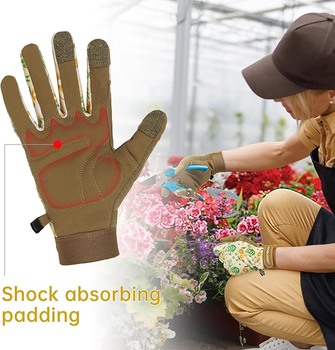 Womens Work Gloves Touch Screen Working Grip Glove for Yardwork Gardening Gloves Khaki
