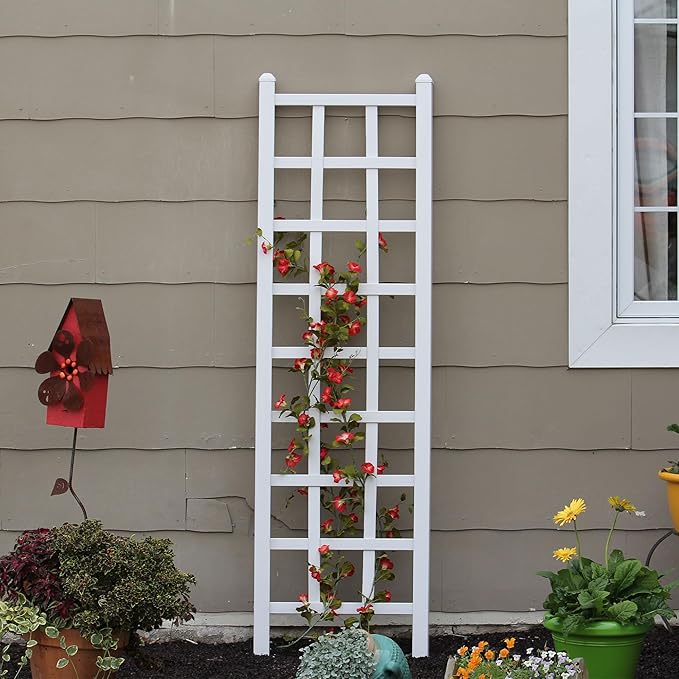 Dura-Trel Elmwood 22 by 75 Inch Indoor Outdoor Garden Trellis Plant Support for Vines and Climbing Plants, Flowers, and Vegetables, with Ground Anchors White