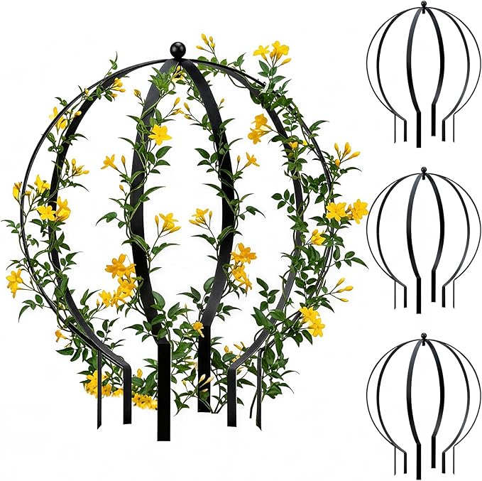 2 PCS Metal Garden Round Trellis for Climbing Plants, Large Black Powder Coated Obelisk for Roses, Vines, Flowers, Patio Doorway Garden Decor Indoor Outdoor, Easy Assembly (18.5" x 15'')