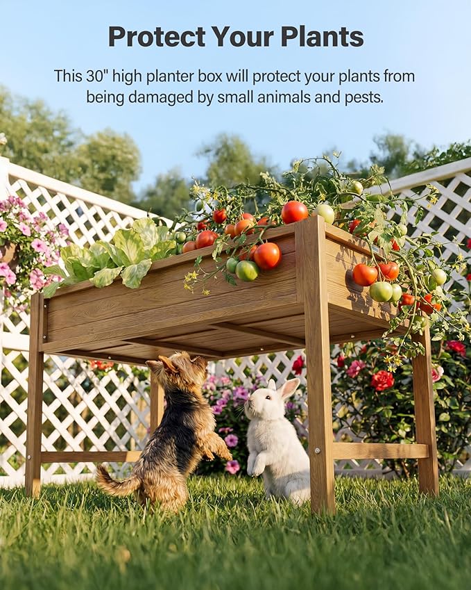 YEFU Raised Garden Beds Outdoor: 48x24x30in HIPS Planter Boxes Outdoor with Legs to Plant Herbs Vegetables Flowers - Raised Garden Bed Gardening with Optimal Drainage Design Reduces Care Time Teak