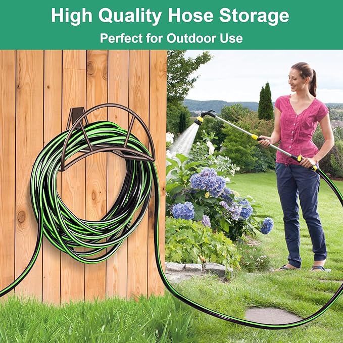 TomCare Garden Hose Holder Heavy Duty Water Hose Holder Wall Mount Hose Hanger Decorative Durable Garden Hose Storage Hose Reel Solid Metal Hose Stand Sturdy Hose Holders for Outside Yard, Bronze