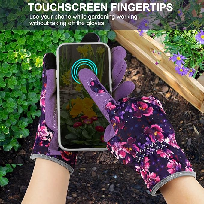 Leather Gardening Gloves for Women Thorn Proof Garden Gloves Touch Screen Working Gloves Gifts,M