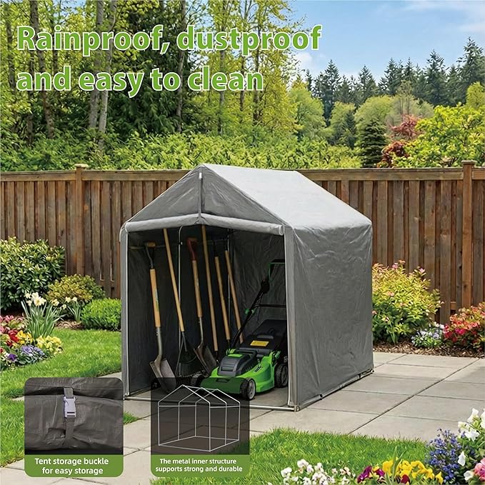 Outdoor Bike Shed, 6 x 4 ft Bicycle Storage Shed - Storage Shed with Roll-Up Door and Ventilation Window, Waterproof and Windproof PE Tarpaulin Tool Shed, Garden, Backyard, Portable Small Shed