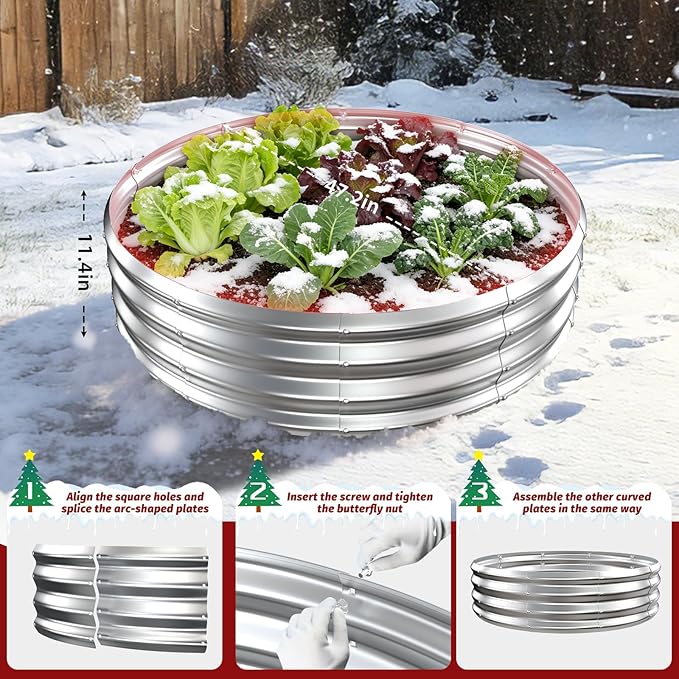 12 Inch Tall Heavy-Duty Round Steel Rised Garden Bed – Wave-Shaped Design Galvanized Metal Planter Box for Vegetables Flowers Succulent at Patio/Garden Outdoor (Silver, 48" Diameter)