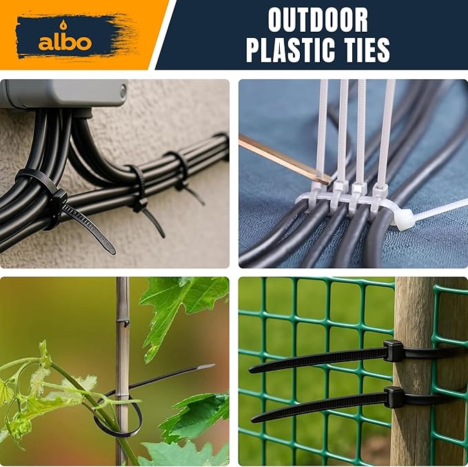ALBO Zip Ties White 6 Inch 1000 Pack 40 lb, Long Plastic Cable Ties Thick 0.14 Inch Tie Wraps Heavy Duty UV Resistant Nylon Wire Ties for Indoor and Outdoor