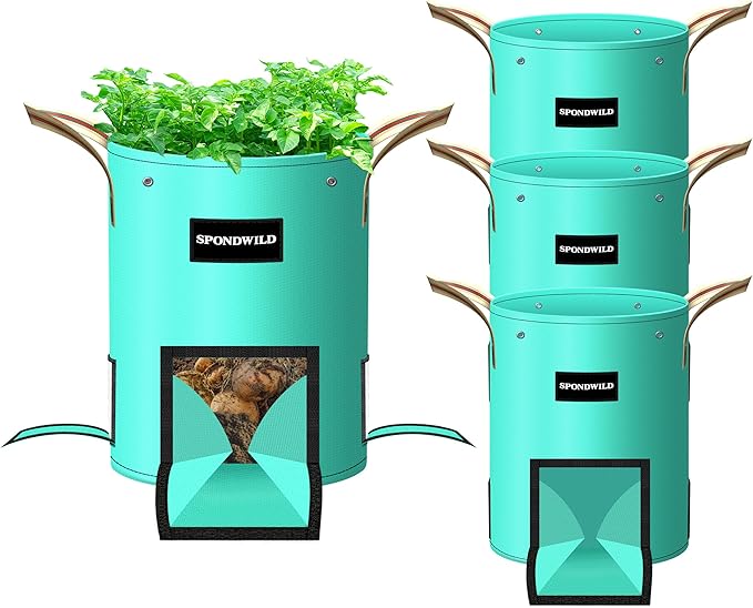 4 Pack 20 Gallon Potato Grow Bags,PE Garden Planter Bag with Breathable Screen Window Reinforced Handles for Potatoes Tomatoes Carrots Onions