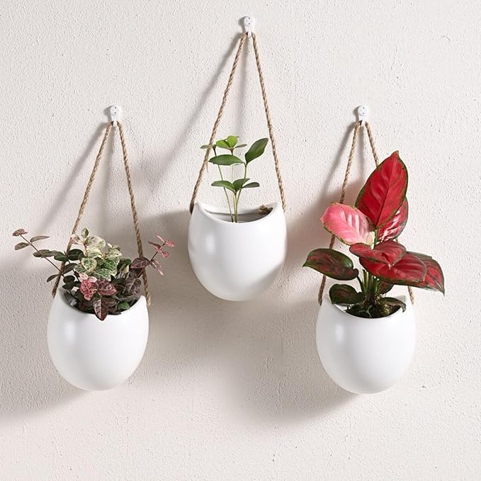 Set of 3 Ceramic Wall Hanging Pocket Planters for Small Plants & Artificial Greenery, Wall Decor for Bathroom Living Room Kitchen Bedroom Corridor Office