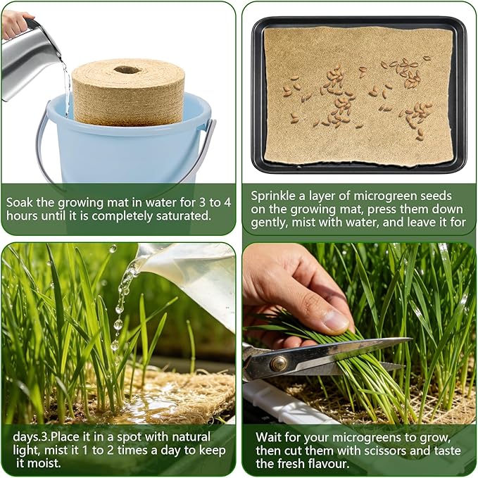 1 Roll 10" X 236"Microgreen Grow Mat, Hydroponic Grow Pads Natural Fiber Grow Mats, Microgreens Growing Kit, Indoor Organic Production for Wheatgrass Sprouts Starter Tray
