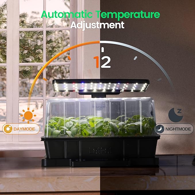 LETPOT Smart Seed Starter Kit with Humidity Dome, Waterproof Seedling Mat & 24W Full-Spectrum LED Grow Light – Smart Heating Base, Soil EC Sensor & App Control for Indoor Germination