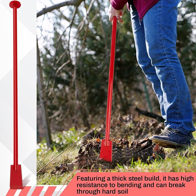 48 Inch Tamping and Digging Bar Steel Bars Post Hole Digger Tamping Bar (Shovel Shape, Red)