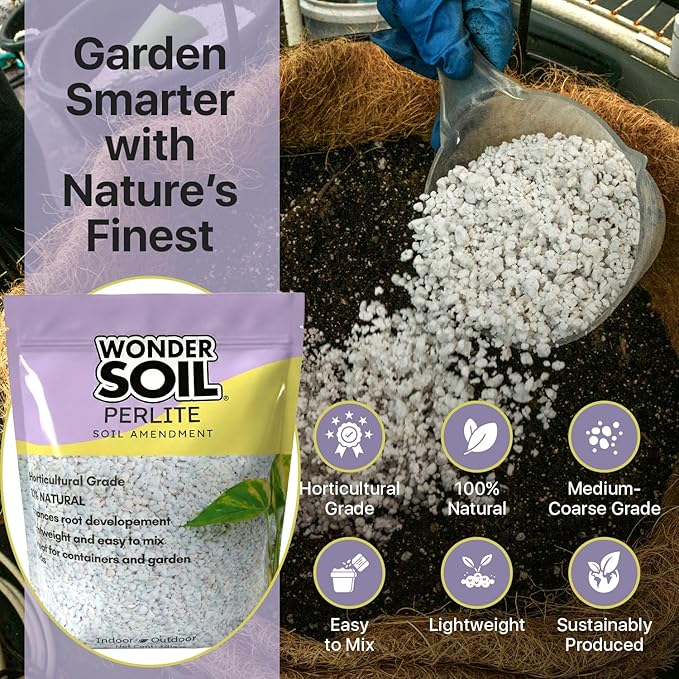 WONDER SOIL | Premium Organic Perlite for Plants | 3 lbs (4 Quarts) Natural Soil Aerator & Drainage Amendment for Indoor Plants, Seed Starting, Gardens & Potting Mix | 3 lbs