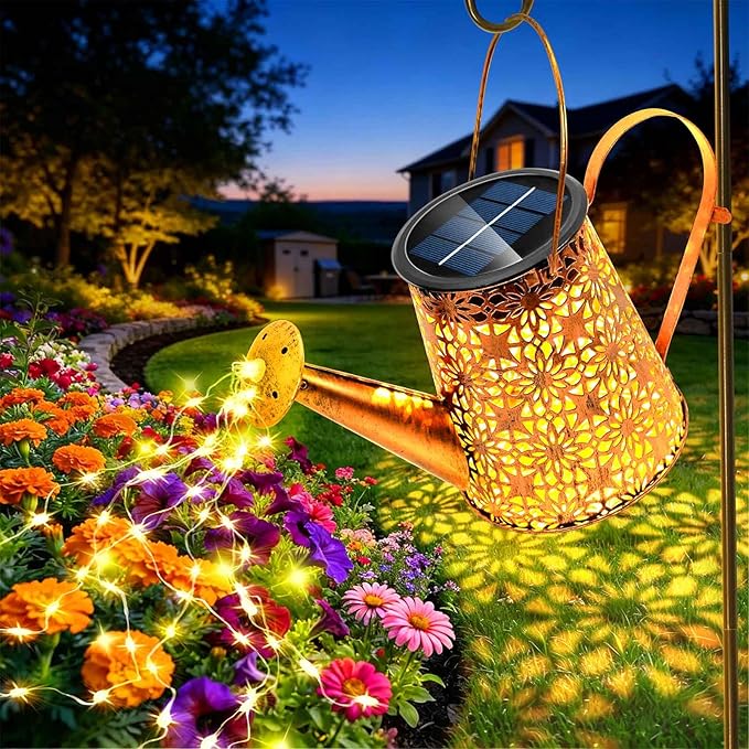 Anordsem Solar Watering Can Lights: Metal Flower Lantern Outdoor with Hook - Waterproof Garden Art Hanging Decoration for Yard Patio Lawn - Christmas Birthday Gifts for Women Mom Grandma