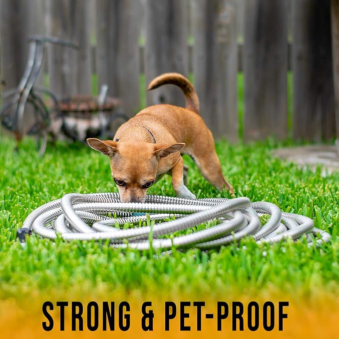 Tardigrade Metal Garden Hose 50 FT, Heavy Duty 304 Stainless Steel Water Hoses, Unmatched Durability, Flexible, No Kink & Tangle, Lightweight, Pet & Rust Proof for Outdoor Lawn Yard