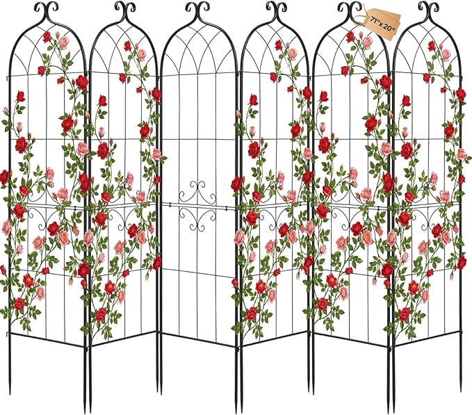 VEVOR 6 Packs Metal Garden Trellis for Climbing Plants Outdoor 71x20in, Rustproof Plant Tall Trellis for Rose Vine Flowers and Vegetables